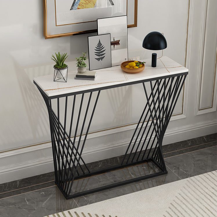 Modern Stone Console Sofa Table Rectangle Iron End Table for Hall 47"L x 12"W x 31"H Black White Clearhalo 'Console Tables' 'console_tables' 'Entry & Mudroom Furniture' 'furn' 'furn_console_tables' 'Furniture' 5906859
