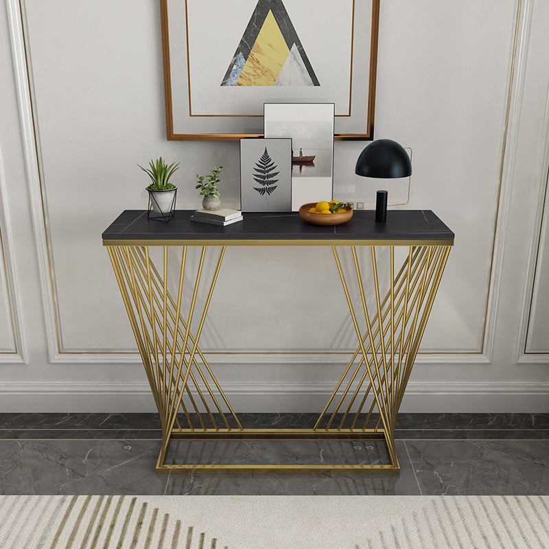 Modern Stone Console Sofa Table Rectangle Iron End Table for Hall Gold Black Clearhalo 'Console Tables' 'console_tables' 'Entry & Mudroom Furniture' 'furn' 'furn_console_tables' 'Furniture' 5906867