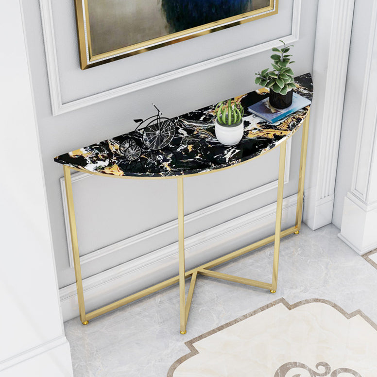Contemporary Engineered Marble Console Sofa Table Half Moon Iron End Table for Hall Matte Black Clearhalo 'Console Tables' 'console_tables' 'Entry & Mudroom Furniture' 'furn' 'furn_console_tables' 'Furniture' 5906876