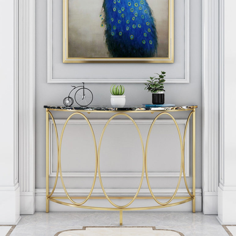 Contemporary Engineered Marble Console Sofa Table Half Moon Iron End Table for Hall Clearhalo 'Console Tables' 'console_tables' 'Entry & Mudroom Furniture' 'furn' 'furn_console_tables' 'Furniture' 5906891