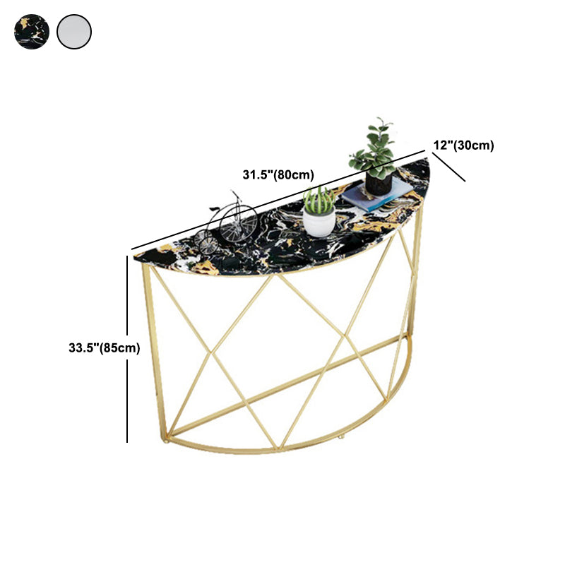 Contemporary Engineered Marble Console Sofa Table Half Moon Iron End Table for Hall Clearhalo 'Console Tables' 'console_tables' 'Entry & Mudroom Furniture' 'furn' 'furn_console_tables' 'Furniture' 5906897