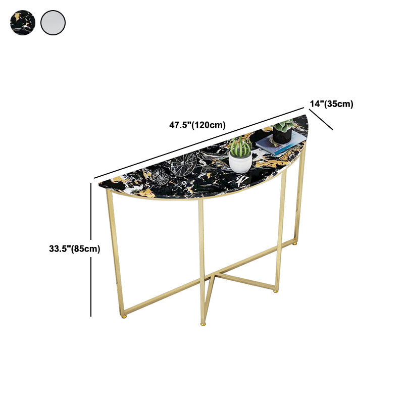 Contemporary Engineered Marble Console Sofa Table Half Moon Iron End Table for Hall Clearhalo 'Console Tables' 'console_tables' 'Entry & Mudroom Furniture' 'furn' 'furn_console_tables' 'Furniture' 5906902