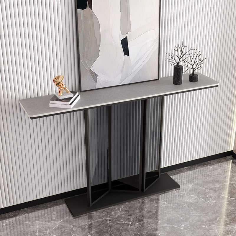 Tavolo da divano console in pietra moderna tavolo da rettangolo con scaffale per la sala