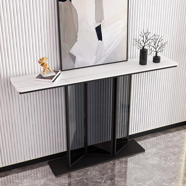 Tavolo da divano console in pietra moderna tavolo da rettangolo con scaffale per la sala