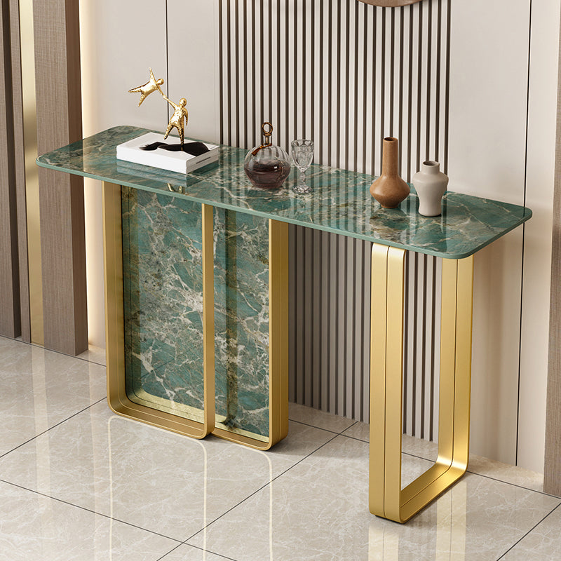 11 Inch Wide Glam Accent Table Stone Rectangle Console Accent Table Green Gold Clearhalo 'Console Tables' 'console_tables' 'Entry & Mudroom Furniture' 'furn' 'furn_console_tables' 'Furniture' 5907031