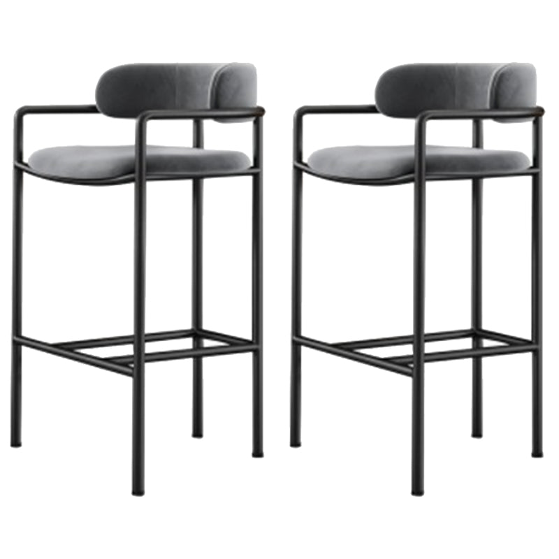 Industrial Upholstered Counter Stool Arm Low Back Bar Chair with Metal Legs Grey 2 Piece Set Clearhalo 'Bar Furniture' 'Bar Stools' 'bar_stools' 'furn' 'furn_bar_stools' 'Furniture' 'Kitchen & Dining Furniture' 5909496