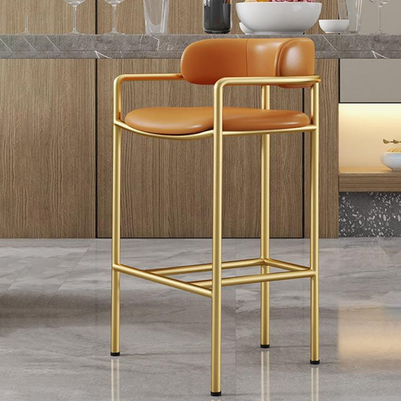 Industrial Upholstered Counter Stool Arm Low Back Bar Chair with Metal Legs Orange Gold 1 Piece Clearhalo 'Bar Furniture' 'Bar Stools' 'bar_stools' 'furn' 'furn_bar_stools' 'Furniture' 'Kitchen & Dining Furniture' 5909498
