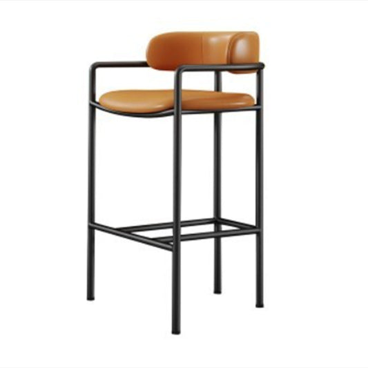 Industrial Upholstered Counter Stool Arm Low Back Bar Chair with Metal Legs Orange 1 Piece