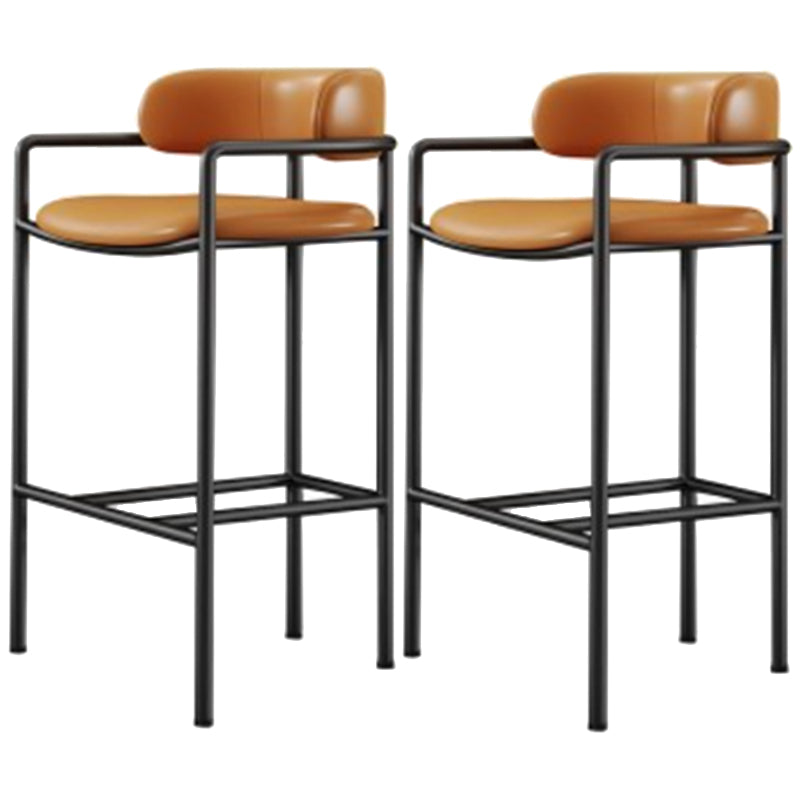 Industrial Upholstered Counter Stool Arm Low Back Bar Chair with Metal Legs Orange 2 Piece Set Clearhalo 'Bar Furniture' 'Bar Stools' 'bar_stools' 'furn' 'furn_bar_stools' 'Furniture' 'Kitchen & Dining Furniture' 5909507