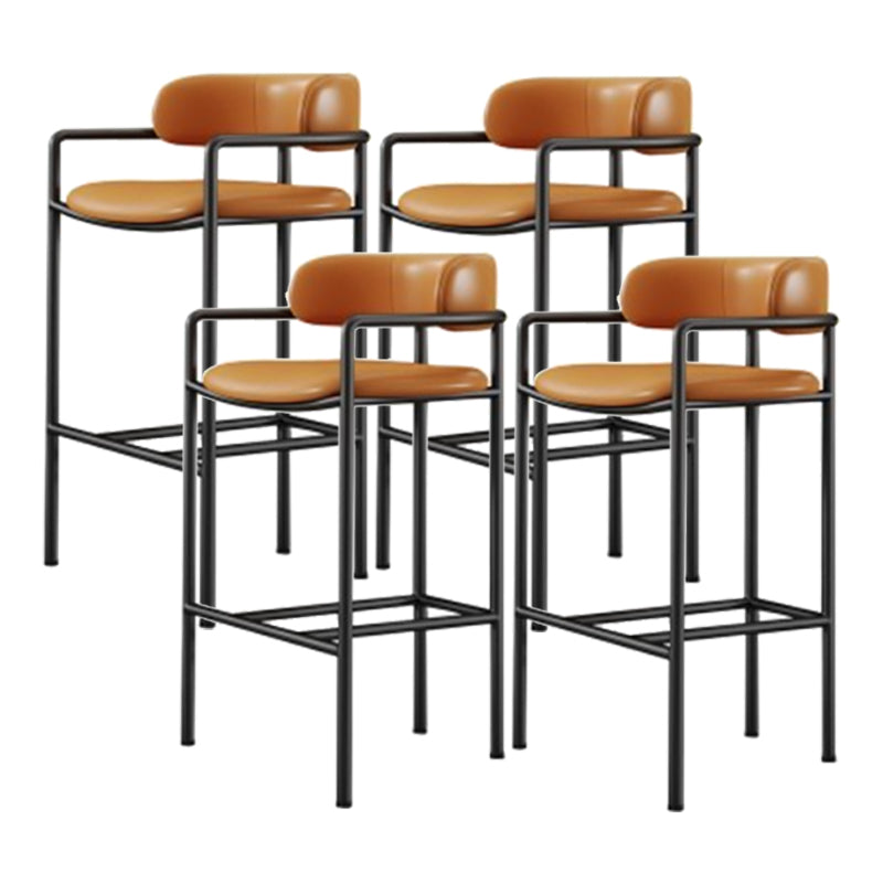 Industrial Upholstered Counter Stool Arm Low Back Bar Chair with Metal Legs Orange 4 Piece Set Clearhalo 'Bar Furniture' 'Bar Stools' 'bar_stools' 'furn' 'furn_bar_stools' 'Furniture' 'Kitchen & Dining Furniture' 5909509