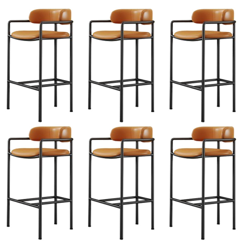 Industrial Upholstered Counter Stool Arm Low Back Bar Chair with Metal Legs Orange 6 Piece Set Clearhalo 'Bar Furniture' 'Bar Stools' 'bar_stools' 'furn' 'furn_bar_stools' 'Furniture' 'Kitchen & Dining Furniture' 5909510
