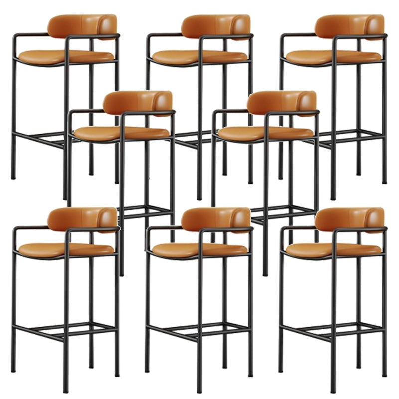 Industrial Upholstered Counter Stool Arm Low Back Bar Chair with Metal Legs Orange 8 Piece Set Clearhalo 'Bar Furniture' 'Bar Stools' 'bar_stools' 'furn' 'furn_bar_stools' 'Furniture' 'Kitchen & Dining Furniture' 5909512