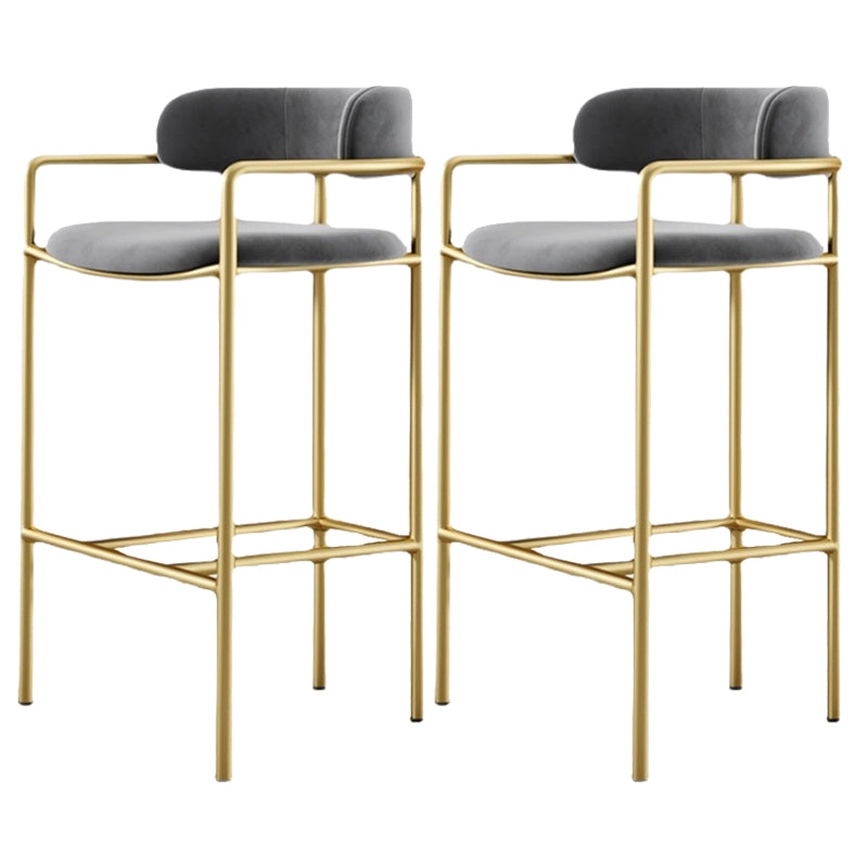 Industrial Upholstered Counter Stool Arm Low Back Bar Chair with Metal Legs Gray-Gold 2 Piece Set Clearhalo 'Bar Furniture' 'Bar Stools' 'bar_stools' 'furn' 'furn_bar_stools' 'Furniture' 'Kitchen & Dining Furniture' 5909519