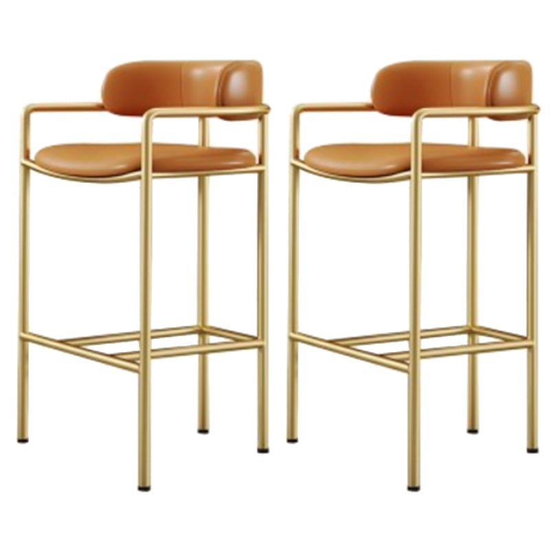 Industrial Upholstered Counter Stool Arm Low Back Bar Chair with Metal Legs Orange Gold 2 Piece Set Clearhalo 'Bar Furniture' 'Bar Stools' 'bar_stools' 'furn' 'furn_bar_stools' 'Furniture' 'Kitchen & Dining Furniture' 5909523