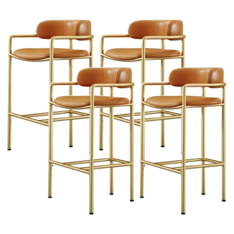 Industrial Upholstered Counter Stool Arm Low Back Bar Chair with Metal Legs Orange Gold 4 Piece Set Clearhalo 'Bar Furniture' 'Bar Stools' 'bar_stools' 'furn' 'furn_bar_stools' 'Furniture' 'Kitchen & Dining Furniture' 5909524