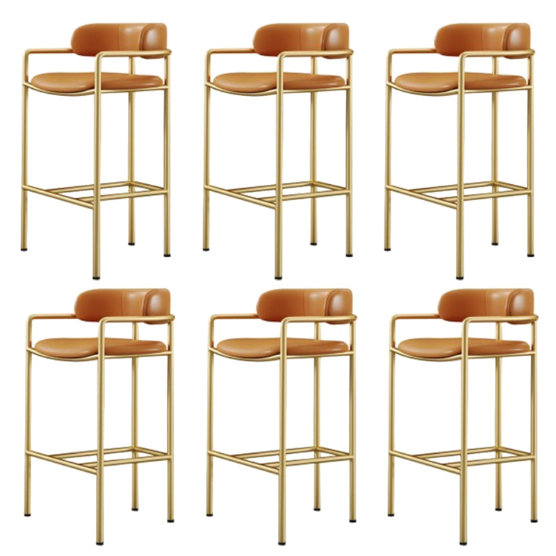 Industrial Upholstered Counter Stool Arm Low Back Bar Chair with Metal Legs Orange Gold 6 Piece Set Clearhalo 'Bar Furniture' 'Bar Stools' 'bar_stools' 'furn' 'furn_bar_stools' 'Furniture' 'Kitchen & Dining Furniture' 5909525