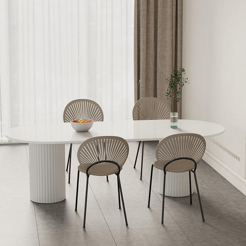 Metal Double Pedestal Table Modern Oval Dining Room Collection in White