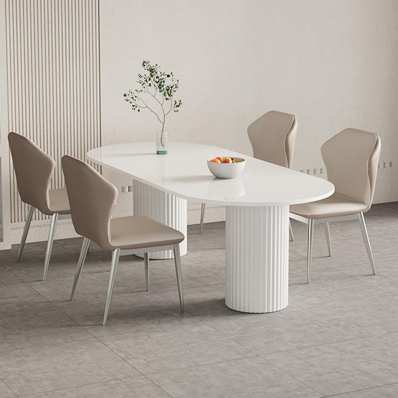 Tavolo in metallo doppio piedistallo per sala da pranzo ovale moderna collezione in bianco