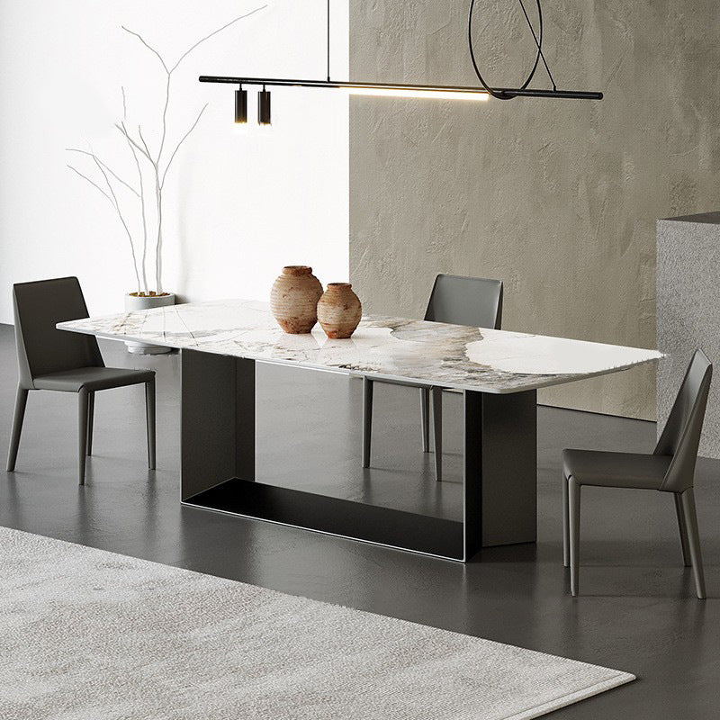 Traditionele luxe eettafel zwart -wit marmer rechthoek eettafel voor thuis