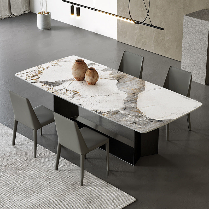 Table à manger de luxe traditionnelle table à manger rectangle en marbre noir et blanc pour la maison