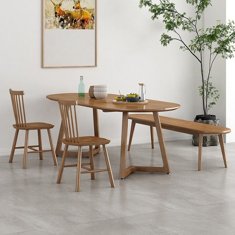 Mesa de comedor ovalada Mesa de comedor de madera maciza de pino moderna con patas de acabado natural