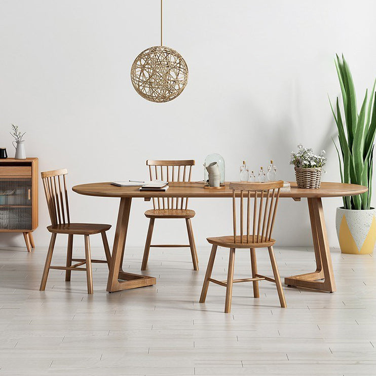 Mesa de comedor ovalada Mesa de comedor de madera maciza de pino moderna con patas de acabado natural