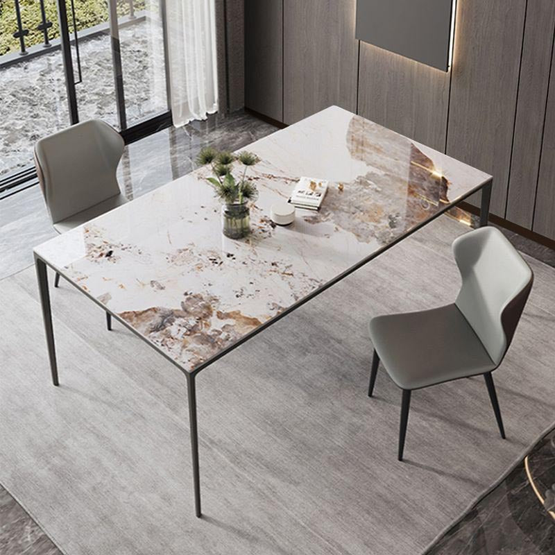 Rectangle Modern Stone Table Standard Height Kitchen Room Table with 4 Legs Pandora Gold 63"L x 31.5"W x 29.5"H Without Chairs Clearhalo 'Dining Tables & Seating' 'Dining Tables' 'dining_table' 'furn' 'furn_dining_table' 'Furniture' 'Kitchen & Dining Furniture' 5909866