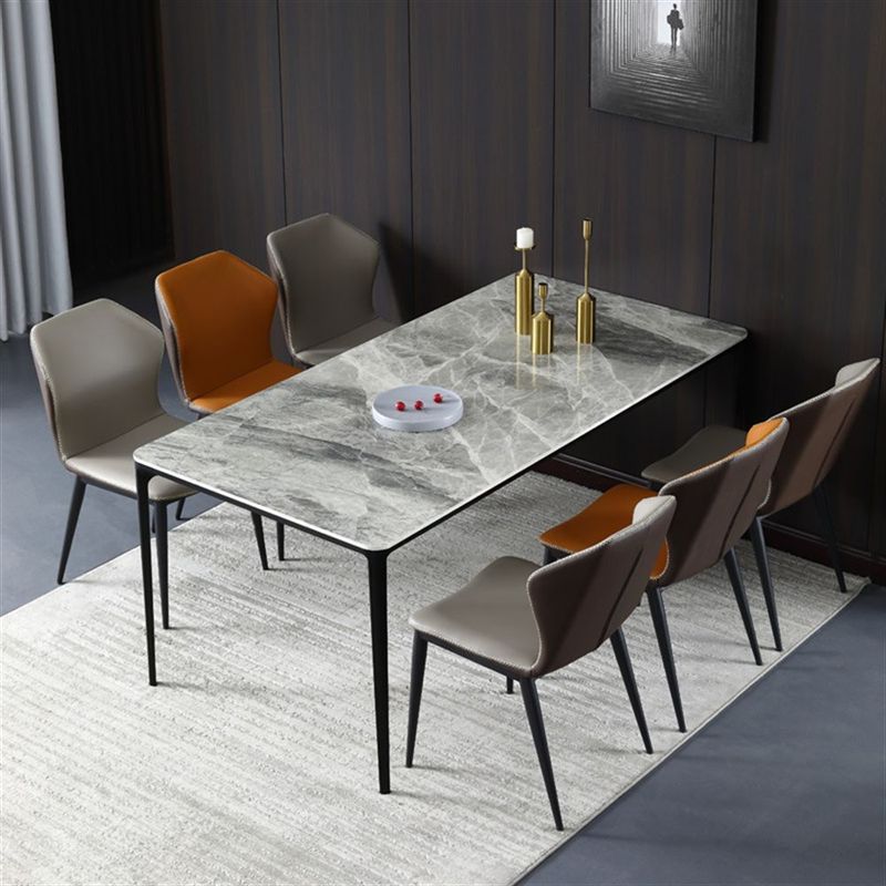 Rectangle Modern Stone Table Standard Height Kitchen Room Table with 4 Legs Gray 55.1"L x 31.5"W x 29.5"H Without Chairs Clearhalo 'Dining Tables & Seating' 'Dining Tables' 'dining_table' 'furn' 'furn_dining_table' 'Furniture' 'Kitchen & Dining Furniture' 5909868