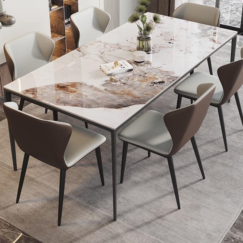 Rectangle Modern Stone Table Standard Height Kitchen Room Table with 4 Legs Pandora Gold 70.9"L x 35.4"W x 29.5"H Without Chairs Clearhalo 'Dining Tables & Seating' 'Dining Tables' 'dining_table' 'furn' 'furn_dining_table' 'Furniture' 'Kitchen & Dining Furniture' 5909869