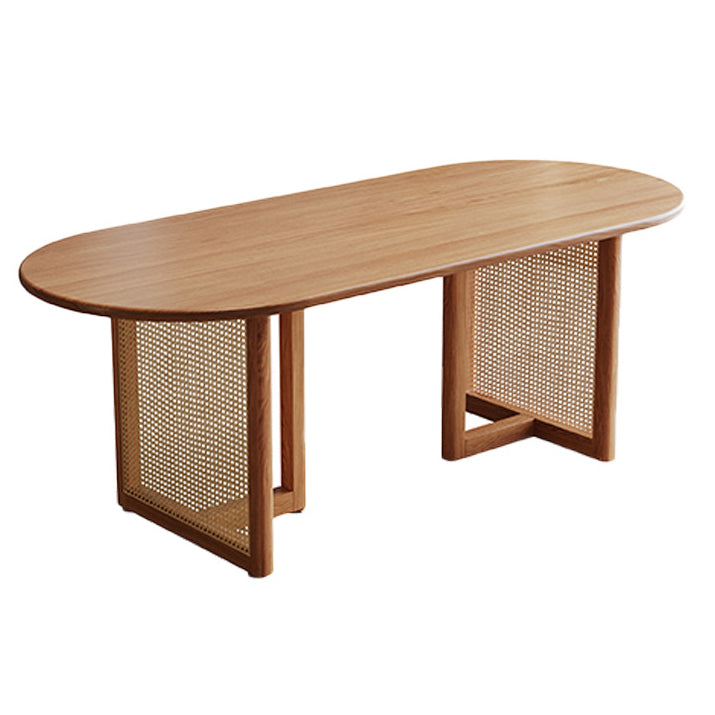 Oval Solid Wood Dining Table Modern Natural Furniture with Double Pedestal