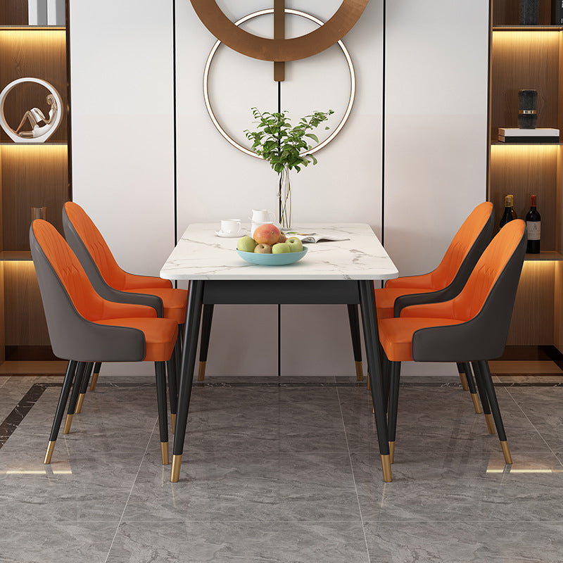 Mesa de comedor rectangular de lujo Tapa de piedra sinterizada blanca con 4 patas de hierro