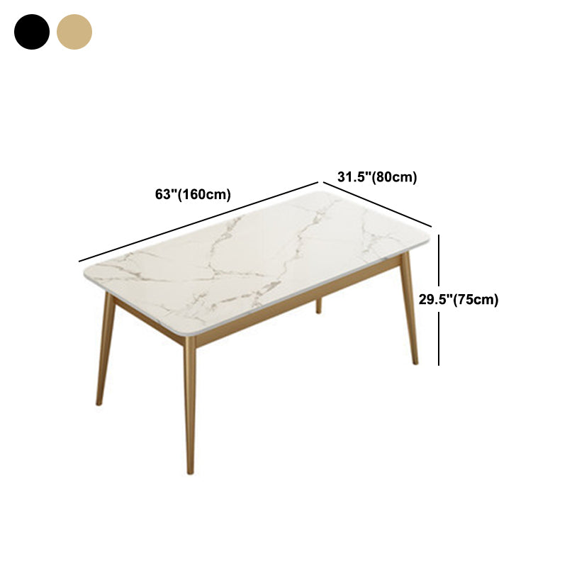Mesa de comedor rectangular de lujo Tapa de piedra sinterizada blanca con 4 patas de hierro