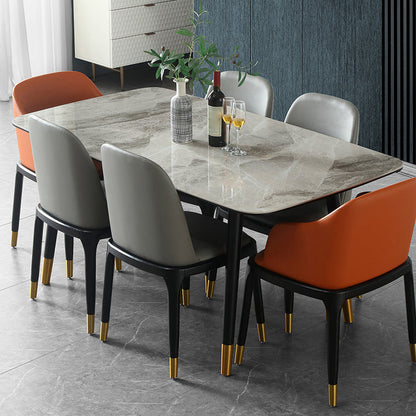 Rectangle Luxury Dining Table Grey Sintered Stone Top Table with 4 Legs