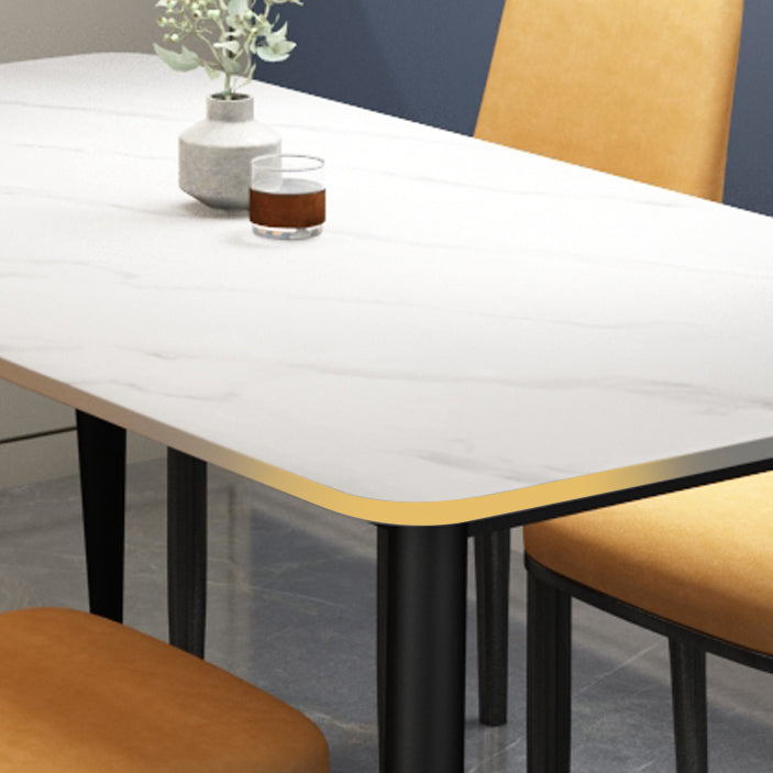 Rectangular Stone Round Table Modern Dining Table Furniture with Metal Base