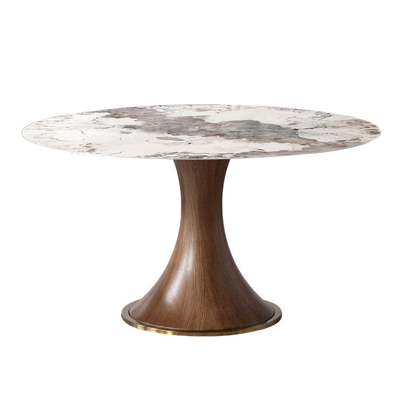 Mesa de comedor de piedra sinterizada redonda muebles blancos modernos con base de pedestal