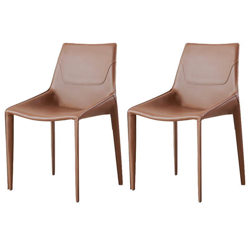 Modern Style Dining Chair Armless Dining Chairs with Metal Legs for Kitchen Brown 2 Piece Set Clearhalo 'Dining Chairs' 'Dining Tables & Seating' 'dining_chair' 'furn' 'furn_dining_chair' 'Furniture' 'Kitchen & Dining Furniture' 5910287