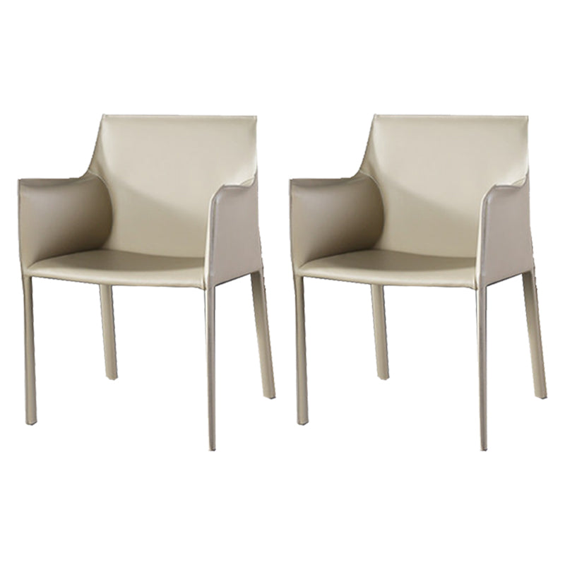 Upholstered Dining Room Chair Modern Style Faux Leather Arm Chair Khaki 2 Piece Set Clearhalo 'Dining Chairs' 'Dining Tables & Seating' 'dining_chair' 'furn' 'furn_dining_chair' 'Furniture' 'Kitchen & Dining Furniture' 5910577