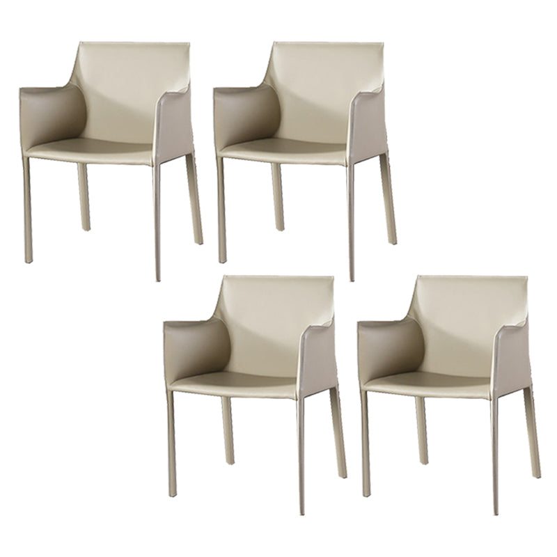 Upholstered Dining Room Chair Modern Style Faux Leather Arm Chair Khaki 4 Piece Set Clearhalo 'Dining Chairs' 'Dining Tables & Seating' 'dining_chair' 'furn' 'furn_dining_chair' 'Furniture' 'Kitchen & Dining Furniture' 5910579