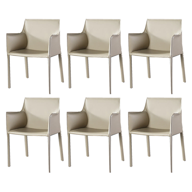 Upholstered Dining Room Chair Modern Style Faux Leather Arm Chair Khaki 6 Piece Set Clearhalo 'Dining Chairs' 'Dining Tables & Seating' 'dining_chair' 'furn' 'furn_dining_chair' 'Furniture' 'Kitchen & Dining Furniture' 5910581