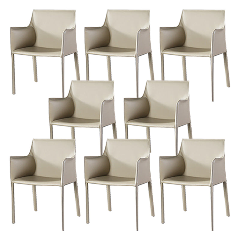 Upholstered Dining Room Chair Modern Style Faux Leather Arm Chair Khaki 8 Piece Set Clearhalo 'Dining Chairs' 'Dining Tables & Seating' 'dining_chair' 'furn' 'furn_dining_chair' 'Furniture' 'Kitchen & Dining Furniture' 5910584