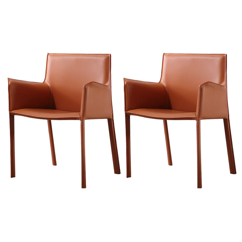 Upholstered Dining Room Chair Modern Style Faux Leather Arm Chair Orange 2 Piece Set Clearhalo 'Dining Chairs' 'Dining Tables & Seating' 'dining_chair' 'furn' 'furn_dining_chair' 'Furniture' 'Kitchen & Dining Furniture' 5910586