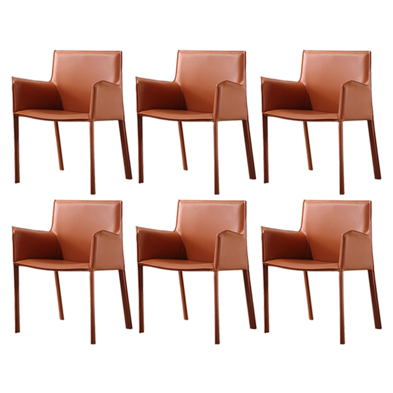 Upholstered Dining Room Chair Modern Style Faux Leather Arm Chair Orange 6 Piece Set Clearhalo 'Dining Chairs' 'Dining Tables & Seating' 'dining_chair' 'furn' 'furn_dining_chair' 'Furniture' 'Kitchen & Dining Furniture' 5910590
