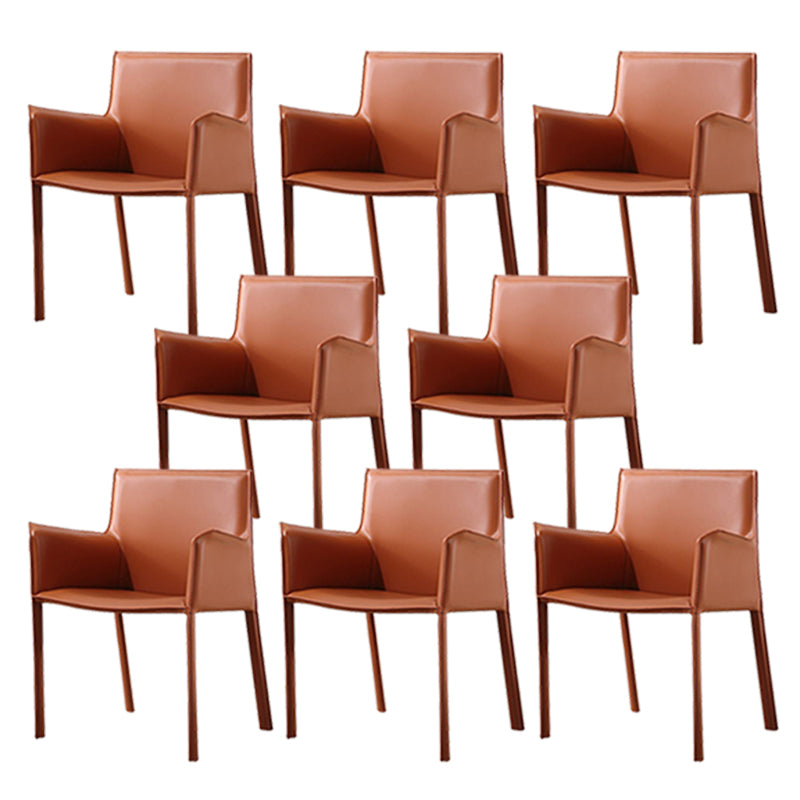 Upholstered Dining Room Chair Modern Style Faux Leather Arm Chair Orange 8 Piece Set Clearhalo 'Dining Chairs' 'Dining Tables & Seating' 'dining_chair' 'furn' 'furn_dining_chair' 'Furniture' 'Kitchen & Dining Furniture' 5910593