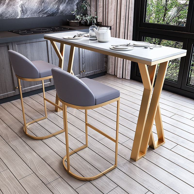 Glam Bar Table Set 1/2/3/5/7 Pcs White Stone Bar Table with Upholstered Stools 3 Pieces: Table, 2 Stools Clearhalo 'Bar Furniture' 'furn' 'furn_home_bar_bar_sets' 'Furniture' 'Home Bars & Bar Sets' 'home_bar_bar_sets' 'Kitchen & Dining Furniture' 5910643