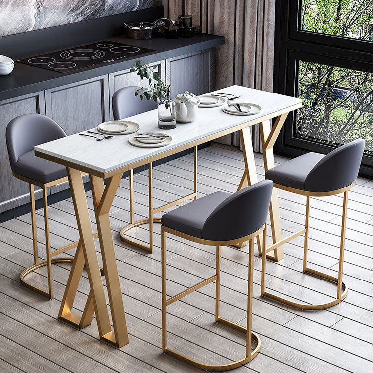 Glam Bar Table Set 1/2/3/5/7 Pcs White Stone Bar Table with Upholstered Stools Clearhalo 'Bar Furniture' 'furn' 'furn_home_bar_bar_sets' 'Furniture' 'Home Bars & Bar Sets' 'home_bar_bar_sets' 'Kitchen & Dining Furniture' 5910650