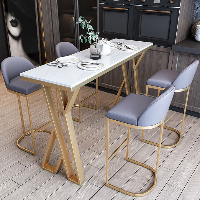 Glam Bar Table Set 1/2/3/5/7 Pcs White Stone Bar Table with Upholstered Stools Clearhalo 'Bar Furniture' 'furn' 'furn_home_bar_bar_sets' 'Furniture' 'Home Bars & Bar Sets' 'home_bar_bar_sets' 'Kitchen & Dining Furniture' 5910652