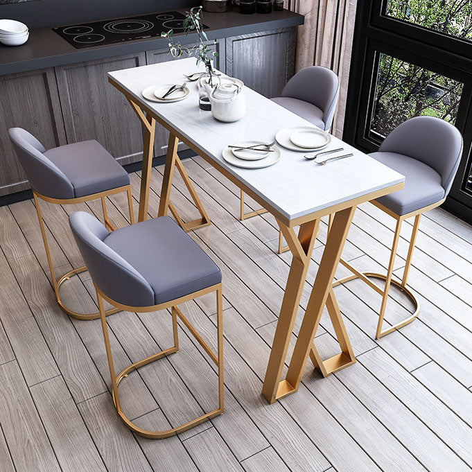 Glam Bar Table Set 1/2/3/5/7 Pcs White Stone Bar Table with Upholstered Stools Clearhalo 'Bar Furniture' 'furn' 'furn_home_bar_bar_sets' 'Furniture' 'Home Bars & Bar Sets' 'home_bar_bar_sets' 'Kitchen & Dining Furniture' 5910653