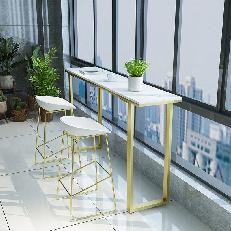 Glam Style 1/2/3/4 Pieces Faux Marble Bar Table Set Rectangular Counter Set for Home Use 3 Pieces: Table, 2 White Stools Clearhalo 'Bar Furniture' 'furn' 'furn_home_bar_bar_sets' 'Furniture' 'Home Bars & Bar Sets' 'home_bar_bar_sets' 'Kitchen & Dining Furniture' 5910685
