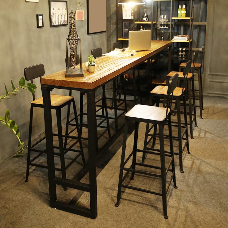1/2/9 Pieces Industrial Solid Wood Bar Table Set Rectangular Counter Set for Home Use