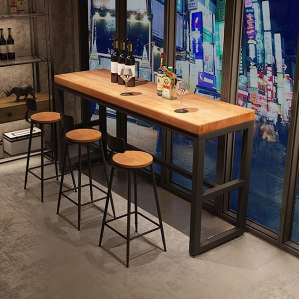 Modern 1/4/6/7 Pieces Bar Table Set Rectangle Wood Counter Table with High Stools for Cafe 4 Pieces: Table, 3 Wood Stools Clearhalo 'Bar Furniture' 'furn' 'furn_home_bar_bar_sets' 'Furniture' 'Home Bars & Bar Sets' 'home_bar_bar_sets' 'Kitchen & Dining Furniture' 5910797